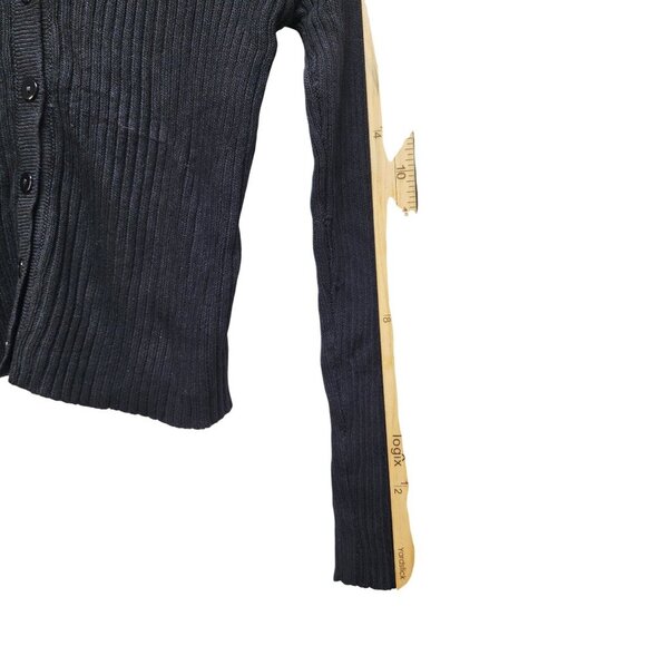 Womens Ribbed Black Cardigan Sweater V-Neck Midi Size XS - Picture 5 of 5